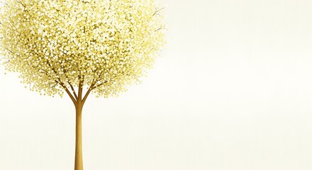 Delicate yellow tree with sparse foliage against a cream background