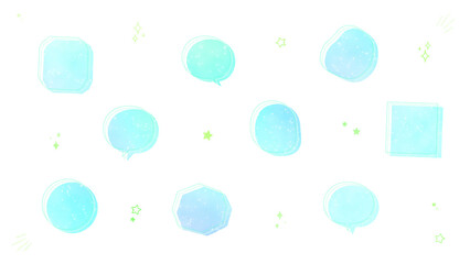 澄んだ水色のキラキラ銀河吹き出しセット（透過）