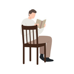 Fototapeta premium Man sitting in a chair reading a book simple illustration flat design vector graphic