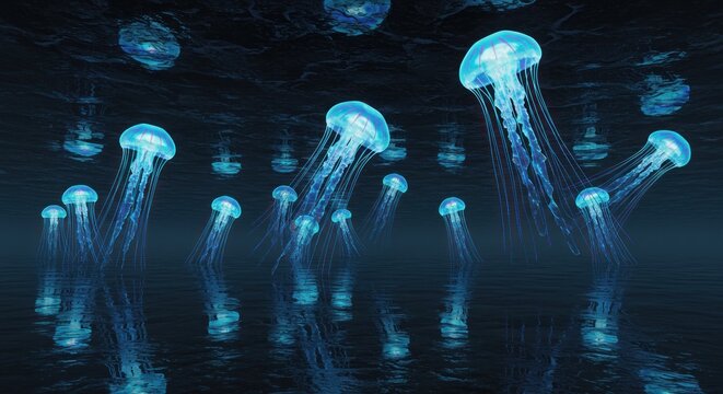 Bioluminescent jellyfish in deep water