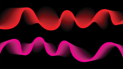 Abstract, flowing, and undulating 3D wave graphics with vibrant red and magenta gradients on a solid black background.
