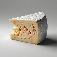 Rustic Elegance: A triangular slice of artisan cheese, showing its natural exterior