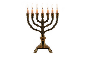 Photo of hanukkah menorah with candles isolated on transparent background