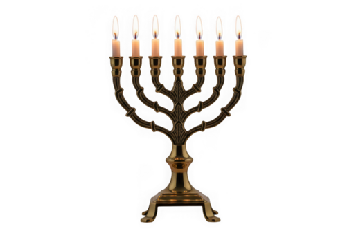 Photo of hanukkah menorah with candles isolated on transparent background - Powered by Adobe