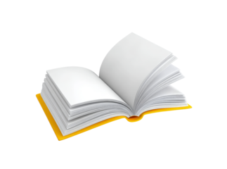 Open book with blank pages yellow cover isolated background, Isolated On White, Transparent Background, Png Cut Out