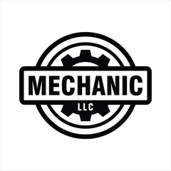 Mechanical gear engineering logo design vector illustration template for technical repair.