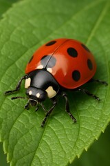 Obraz premium Close-up of a Ladybug on Green Leaf