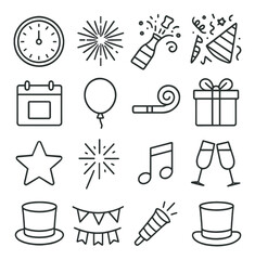 Minimalist celebration icons featuring party elements and festive symbols