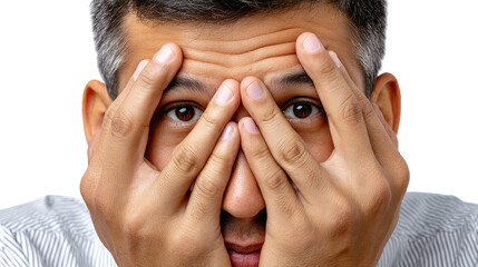 Concealing Expression: A close-up portrait capturing the nuanced emotions of a person, with hands gently concealing the face. A study of introspection and hidden sentiments