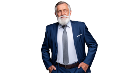 Distinguished Gentleman in Business Suit: A portrait of a sophisticated senior executive, dressed in a sharp business suit, radiating confidence and experience, against a minimalist backdrop.
