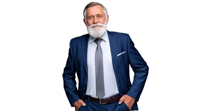 Distinguished Gentleman in Business Suit: A portrait of a sophisticated senior executive, dressed in a sharp business suit, radiating confidence and experience, against a minimalist backdrop.