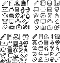 School Supplies Icons Set.
