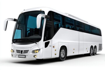 Elegant white bus parked in vibrant city, ready to embark on journeys throughout lively streets