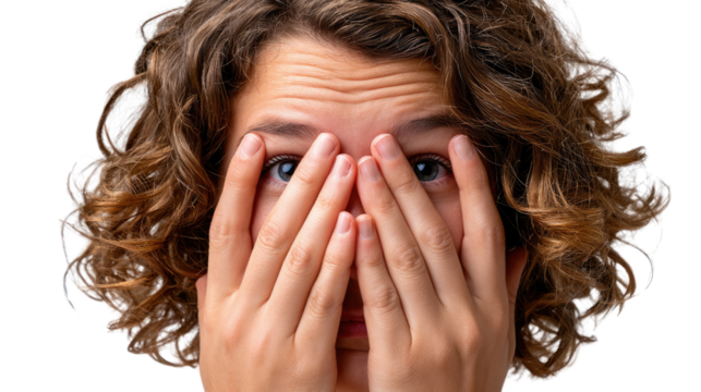 Concealed: a person obscures his face. It's a story about shy, sadness, loneliness. revealing depth of human emotion, the image conveys a narrative of introspection and hidden feelings. 