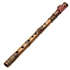 Fototapeta premium Intricately carved bamboo flute with red velvet accent a musical instrument