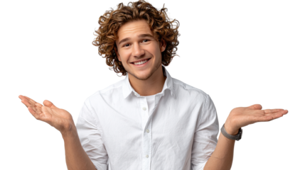 Man expressing cluelessness: A portrait of a person, hands open in a gesture of bewilderment, inviting engagement and embodying approachability.