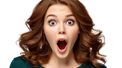 Stunned: Capturing the raw emotion of surprise and shock, a portrait of a woman with wide, expressive eyes and an open mouth. A study in the human reaction to unexpected events and moments.