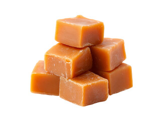 Delicious caramel candy cubes sweet treat stack, Isolated On White, Transparent Background, Png Cut Out