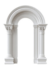 A white arched doorway with decorative columns, featuring classic architectural design and ornate carvings.