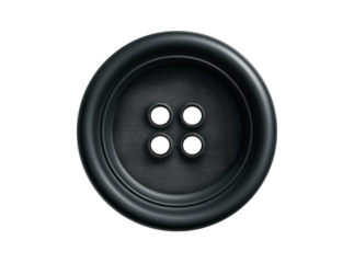 Black four hole button detailed macro shot, Isolated On White, Transparent Background, Png Cut Out