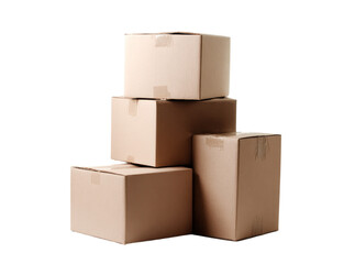 Stack of cardboard boxes on black background delivery shipping package, Isolated On White, Transparent Background, Png Cut Out