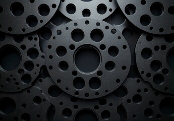 Dark and Textured Background featuring Circular Black Metal Discs