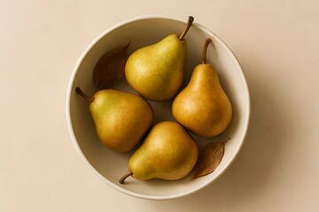 Pears in a Bowl with Dry Leaves