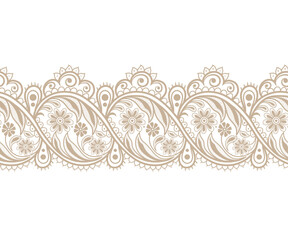 seamless lace border with flowers on white background