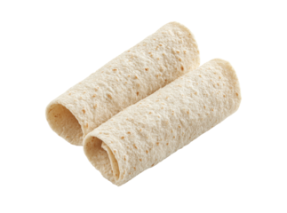 Two rolled wheat tortillas ready for filling, Isolated On White, Transparent Background, Png Cut Out