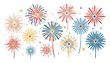 Festive Fireworks Display in Red, Blue, and Yellow