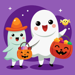 Obraz premium Spooky Seamless Halloween Background with Ghosts and Treats
