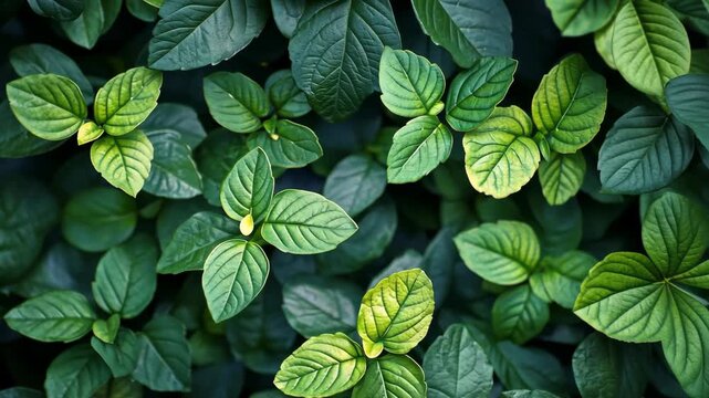Lush green mint leaves with varying shades, creating a vibrant natural pattern in a serene garden