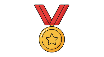Golden Cartoon Medal with Star Symbolizing Achievement and Victory, Illustration Style