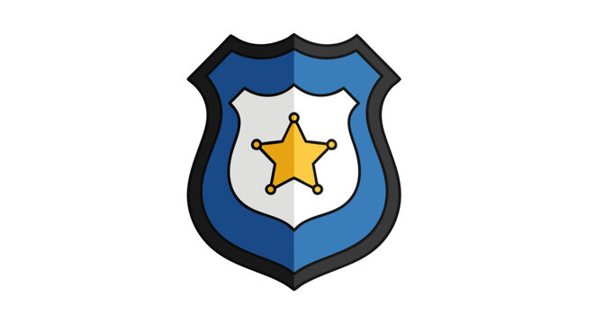 Stylized Police Badge Illustration: A Symbol of Law Enforcement and Protection Depicted with Crisp Lines and Bold Color Palette