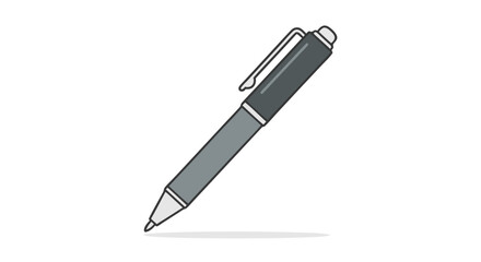 Isolated illustration of a gray pen with a clip, tool for creative writing and document notation, isolated on pure white background