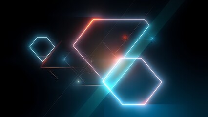 Naklejka premium Glowing geometric shapes float on a dark gradient, creating a futuristic sci-fi ambiance.