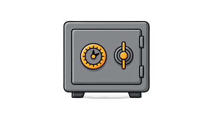 Cartoon illustration depicting a closed grey safe with combination lock securing assets for safekeeping