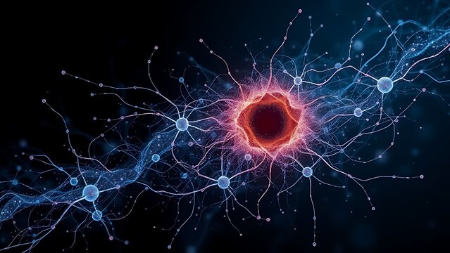 A neural network resembling a galaxy, damaged synapses creating memory-warping voids.