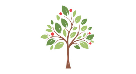 Obraz premium Stylized Tree with Red Berries: A Symbol of Growth, Nature, and Vitality on White Backdrop