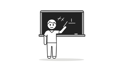 Cartoon Instructor at Chalkboard Demonstrating Mathematics Concepts for Education Depiction