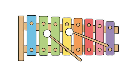 Vibrant xylophone illustration with mallets creates a cheerful musical experience for children developing musical creativity and early learning