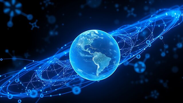 Earth's magnetic field visualized as glowing blue threads weaving through oxygen molecules.