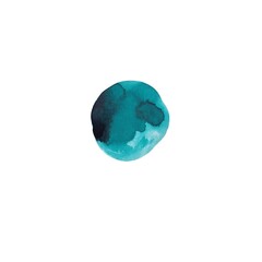 The watercolor circle is dark turquoise. The watercolor spots stand out on a white background. Design elements.