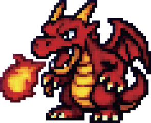 Dot art fire dragon that might appear in RPGs