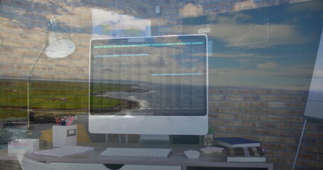 Displaying code on silver-framed widescreen monitor at home office desk, with keyboard and mouse