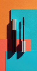 Cosmetic mascara and tube, vibrant colors