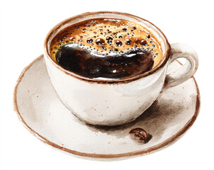 Watercolor coffee clipart, white isolated background