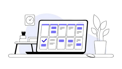 agile software development lean project management tool project management business development concept. business developer using kanban board framework on laptop computer.