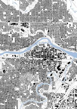 Zoomed Calgary Vector Map of Urban Infrastructure and Waterways