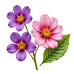 Vibrant Floral Arrangement with Pink and Purple Blossoms on Green Stem